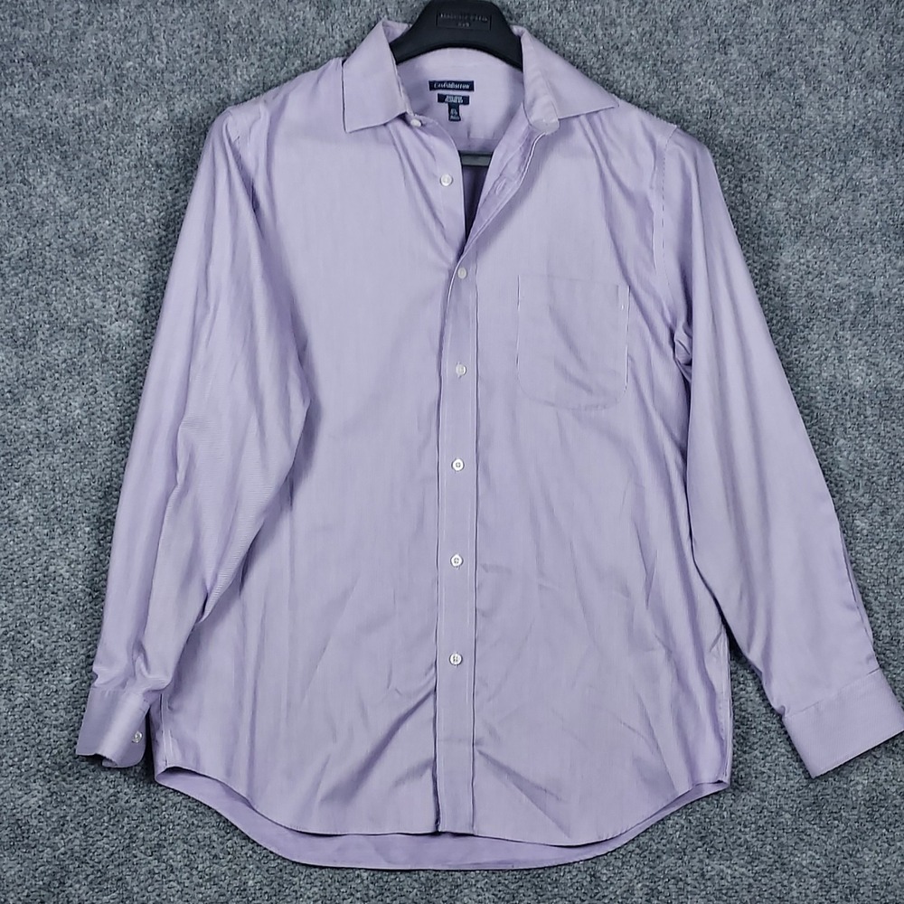 Croft & Barrow Mens 16.5 34/35 Button Up Shirt Purple Striped Classic Fit